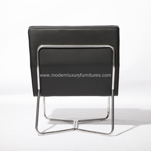 X Metal Tubular Base Leather Armless Chair